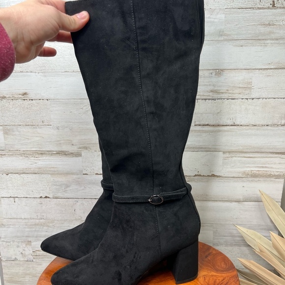 Anne Klein Women's Brayden Knee High Block Heel Boots Black Size 8.5 Suede like - Picture 5 of 12